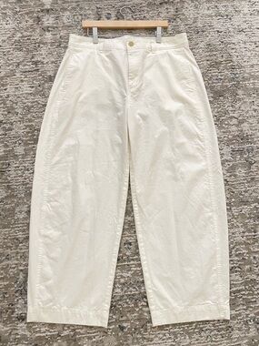 J. Crew Lasso Barrel Leg Pants Balloon Wide Leg Cotton-Linen Blend Ivory White